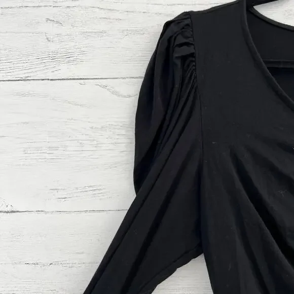 Frame Black Agnes Ruched Knit Long Sleeve Top Size L - Picture 3 of 8